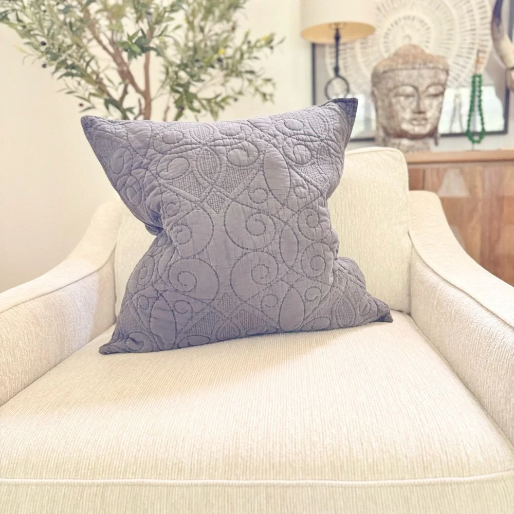 Pottery Barn Embroidered Quilted Decorative Sham Pillow - Charcoal Gray
